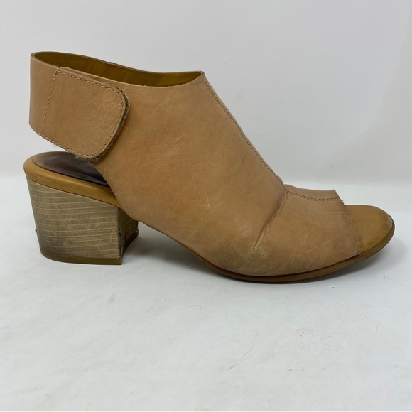 Korks by KORK-EASE Sz 9 Leather Sling Back Open Toe Shoes Tan Block Heel - Picture 10 of 12
